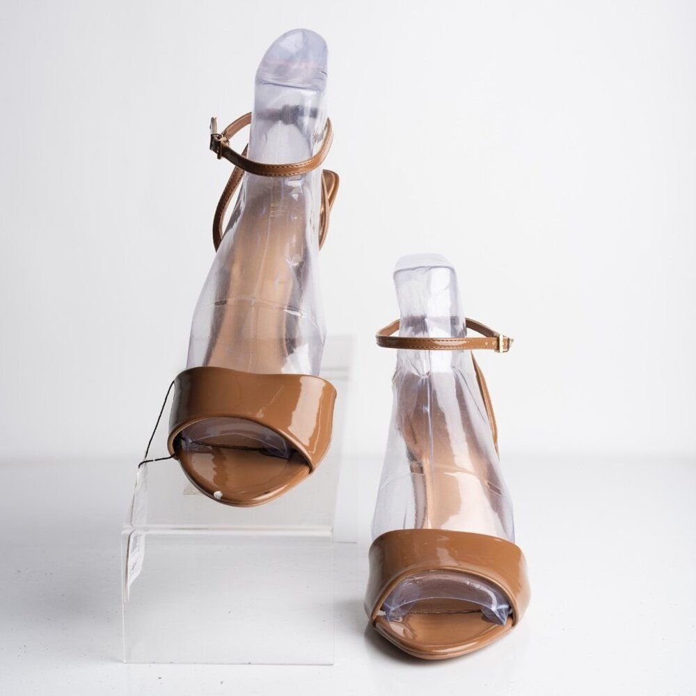 Zara Womens Glossy Mule Strappy Heels Brown US 7.5 EU 38 New with Defects - Picture 4 of 9